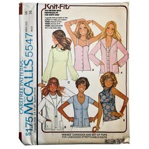 McCall's 5547 Sewing Pattern Misses' Cardigan & Tops For Knits Size 16 Uncut